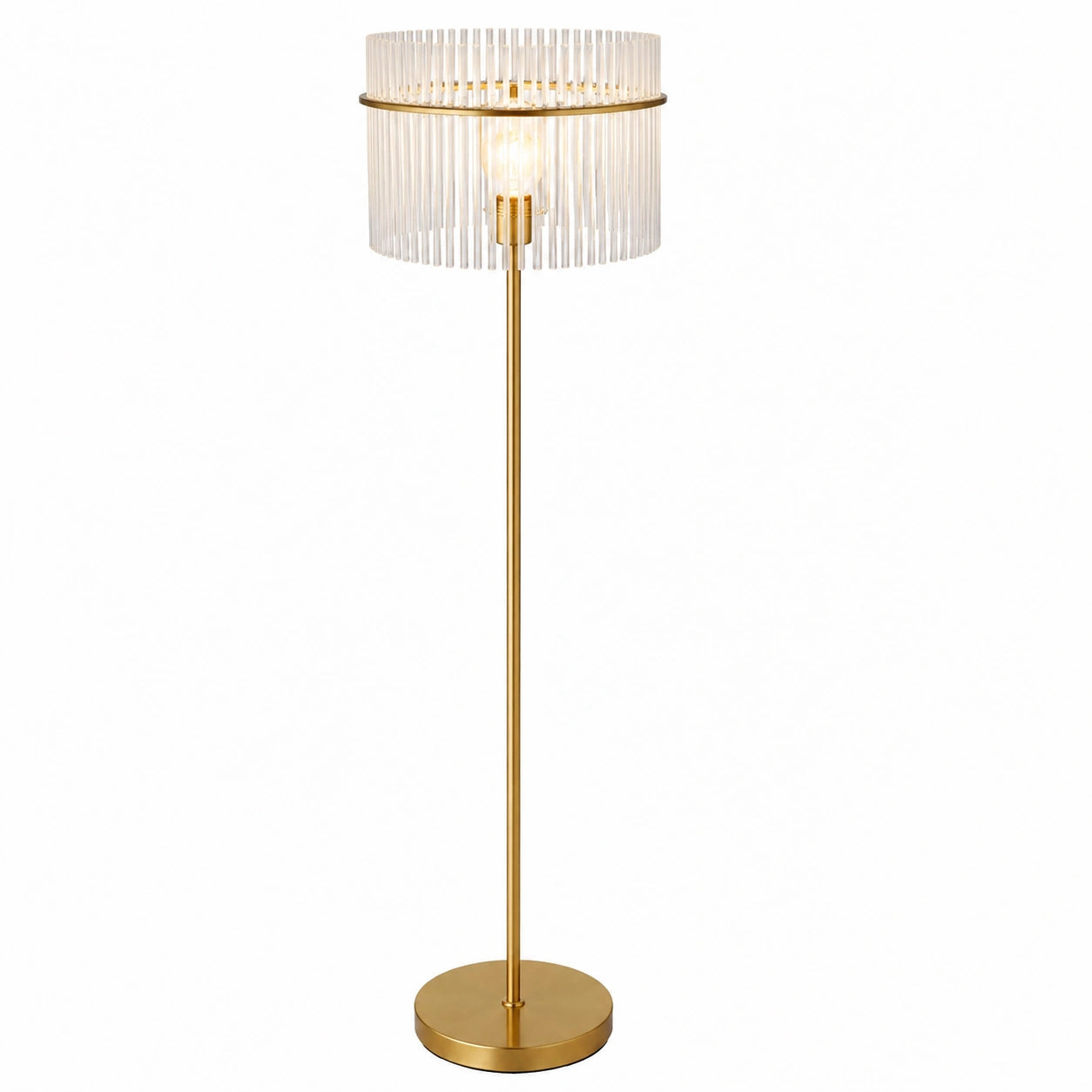 Goldene GLOBO Stehlampe mit Glas-Schirm, Höhe 152 cm