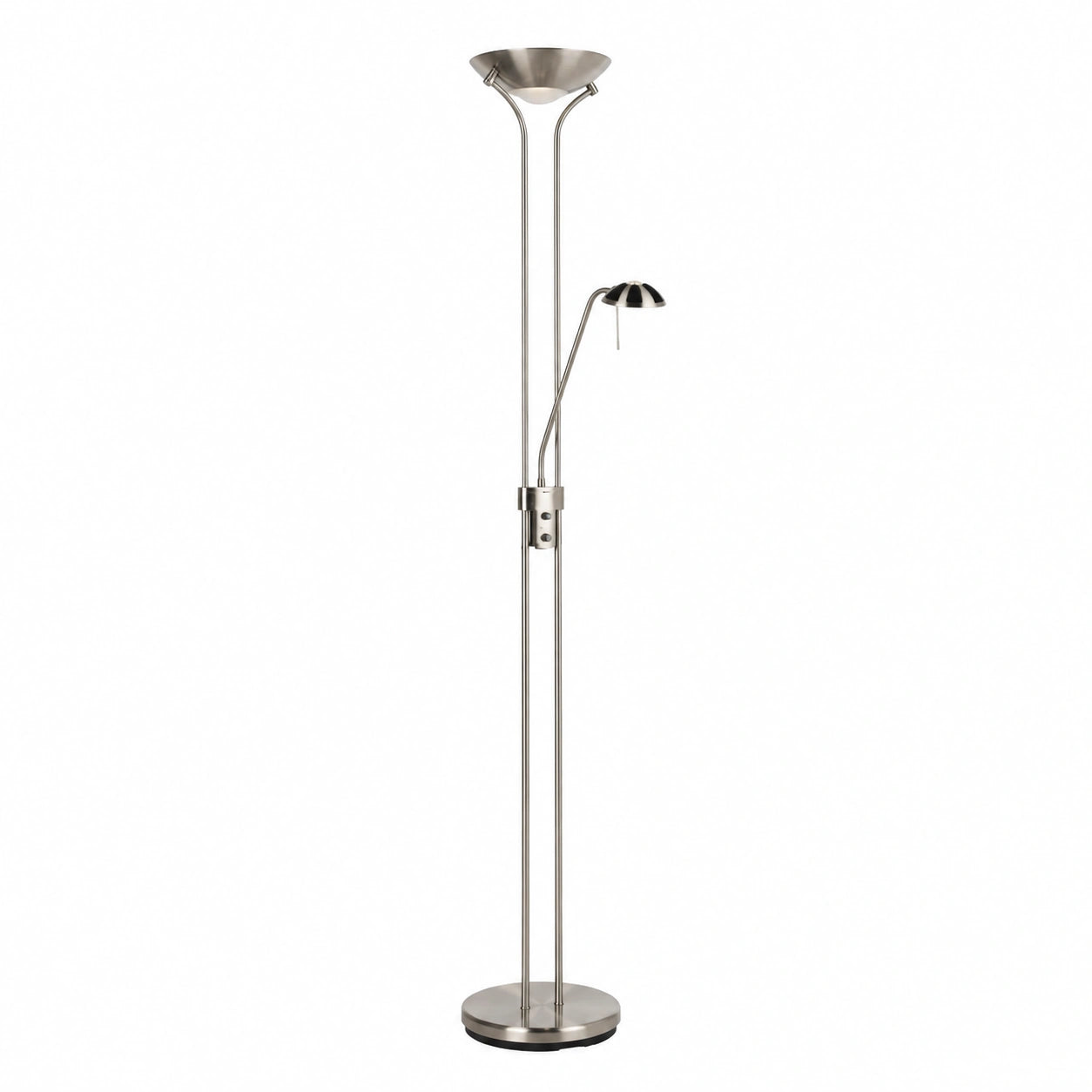 Moderner LED-Deckenfluter mit Lesearm in Silber, dimmbar, 180cm