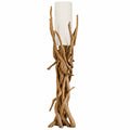 Handgefertigte Teakholz-Stehlampe mit Leinen-Bezug, 180 cm – Natürliches Unikat im rustikalen Design, ideal für Wohnzimmer und Büro