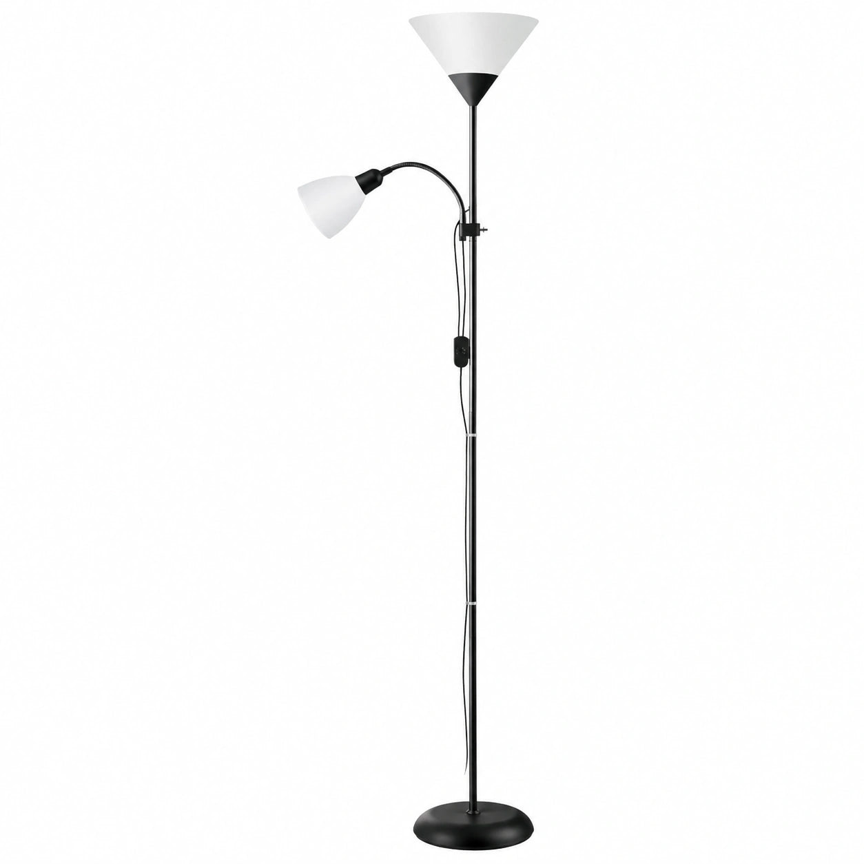Elegante LED Stehleuchte mit Leseleuchte, Schwarz-Weiß, 1,8 m, E27 & E14 Fassung, Verstellbarer Lesearm