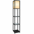 Moderne LED-Stehlampe mit variabler Farbtemperatur, Glasablagen und Holzdesign, ideal für Wohnzimmer, Schlafzimmer und Büro, Schwarz