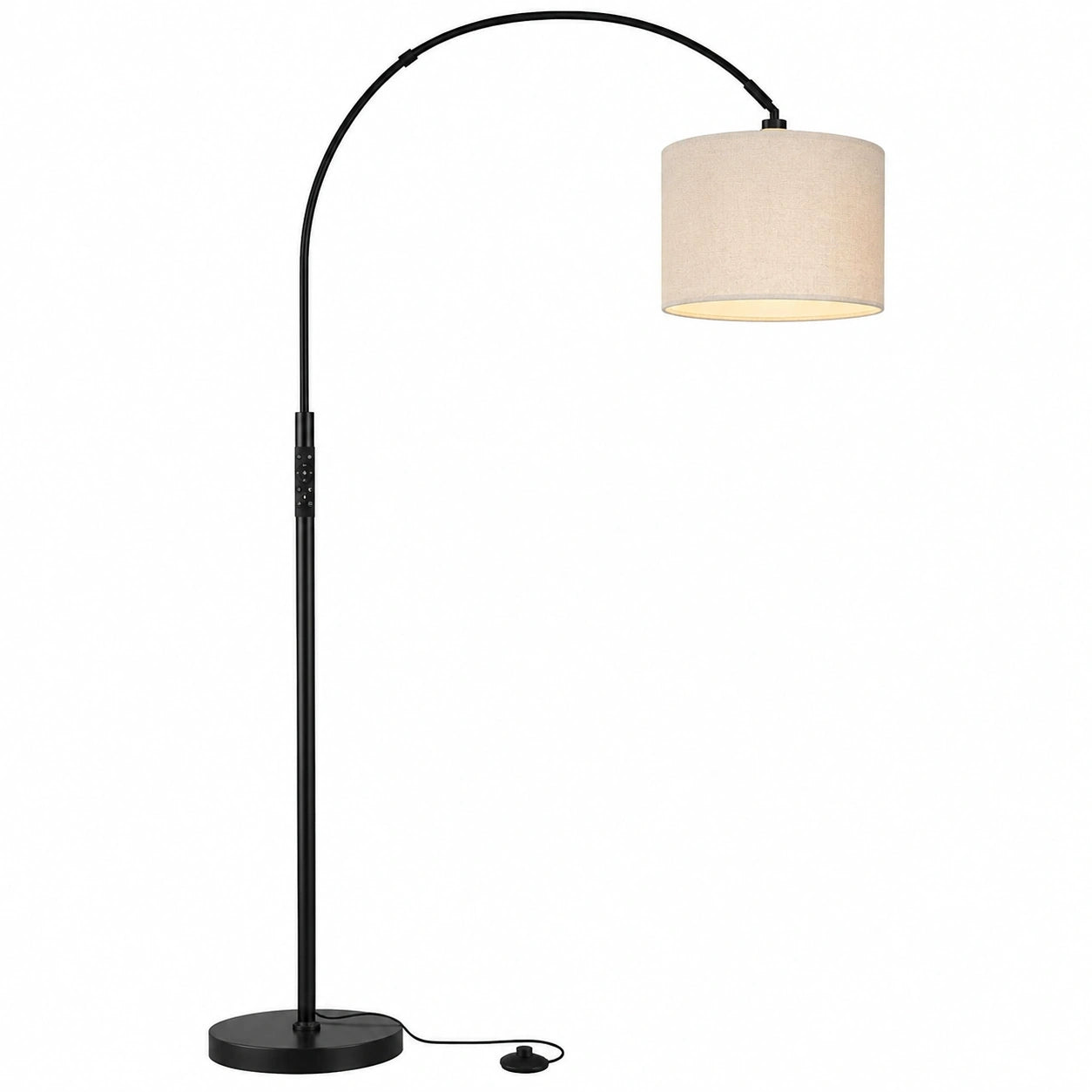 Moderne LED-Bogenlampe mit Fernbedienung, dimmbar, 3000K-6000K, drehbarer Kopf, 180cm, Beige, für Wohnzimmer und Schlafzimmer