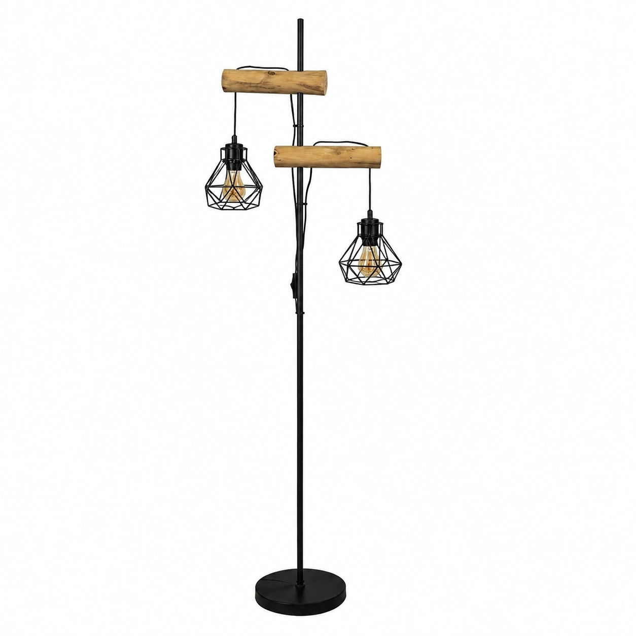 Moderne Stehlampe aus Holz und Metall mit Diamantschirm, 169 cm