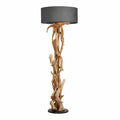 BLUMA Stehlampe aus Teakholz - Handgefertigt aus nachhaltigem Material - Höhe 180 cm, Sockel 30 cm - Treibholz-Design mit grauem Lampenschirm für Wohnzimmer
