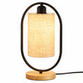 Elegante Tischlampe mit Schalter, Leinenstoffschirm aus Metall und Holz für Wohnzimmer, Büro und Schlafzimmer (Schwarz)