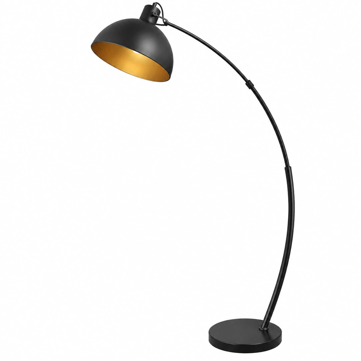 Retro Stehlampe Arc mit einstellbarem Schirm, Schwarz-Gold, max. 60W E27, 165 cm, für Wohnzimmer und Lounges