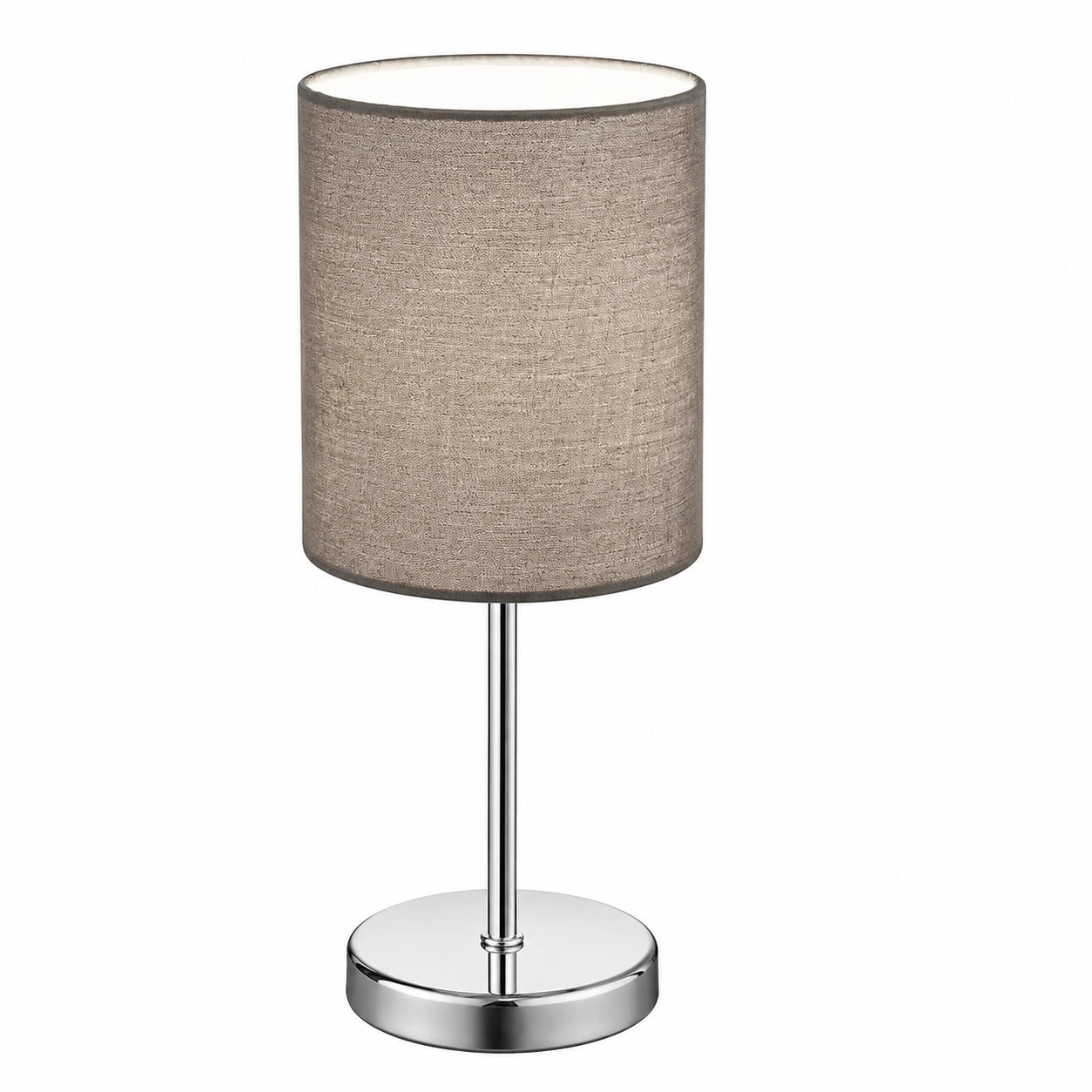 Reality Leuchten Tischlampe Jerry, Nickel matt, grauer Stoffschirm, E14 Fassung