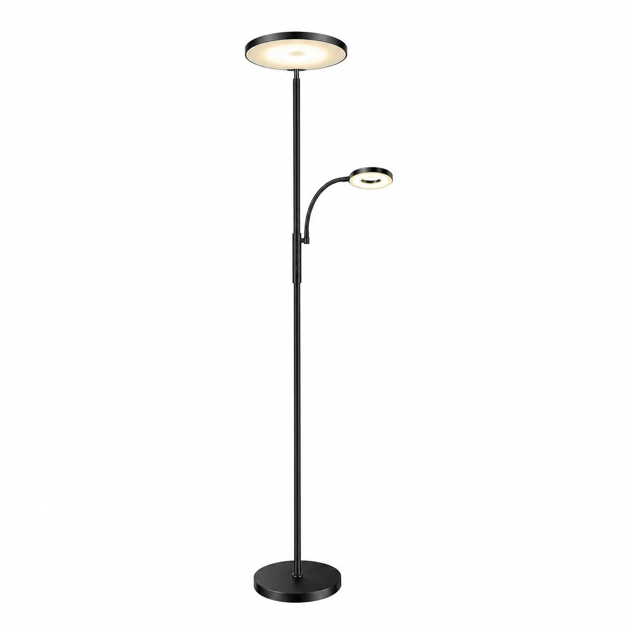 Moderne LED Stehlampe mit Leselicht, Dimmbar, 3600LM, Einfache 1-Minuten-Installation, Inkl. Fernbedienung und Touch-Steuerung, Ideal für Wohnzimmer, Büro und Schlafzimmer, Schwarz