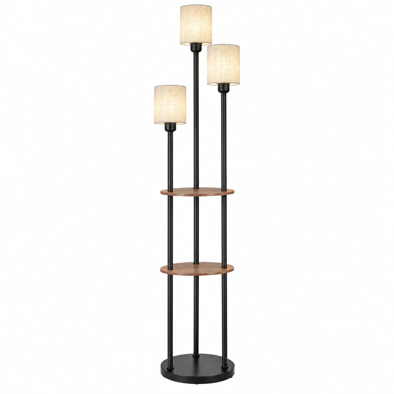 Moderne EDISHINE LED Stehlampe mit Regal und Leinenschirm, 3-flammig, inklusive E27 Leuchtmittel, 178 cm Höhe, für Wohnzimmer, Schlafzimmer und Büro