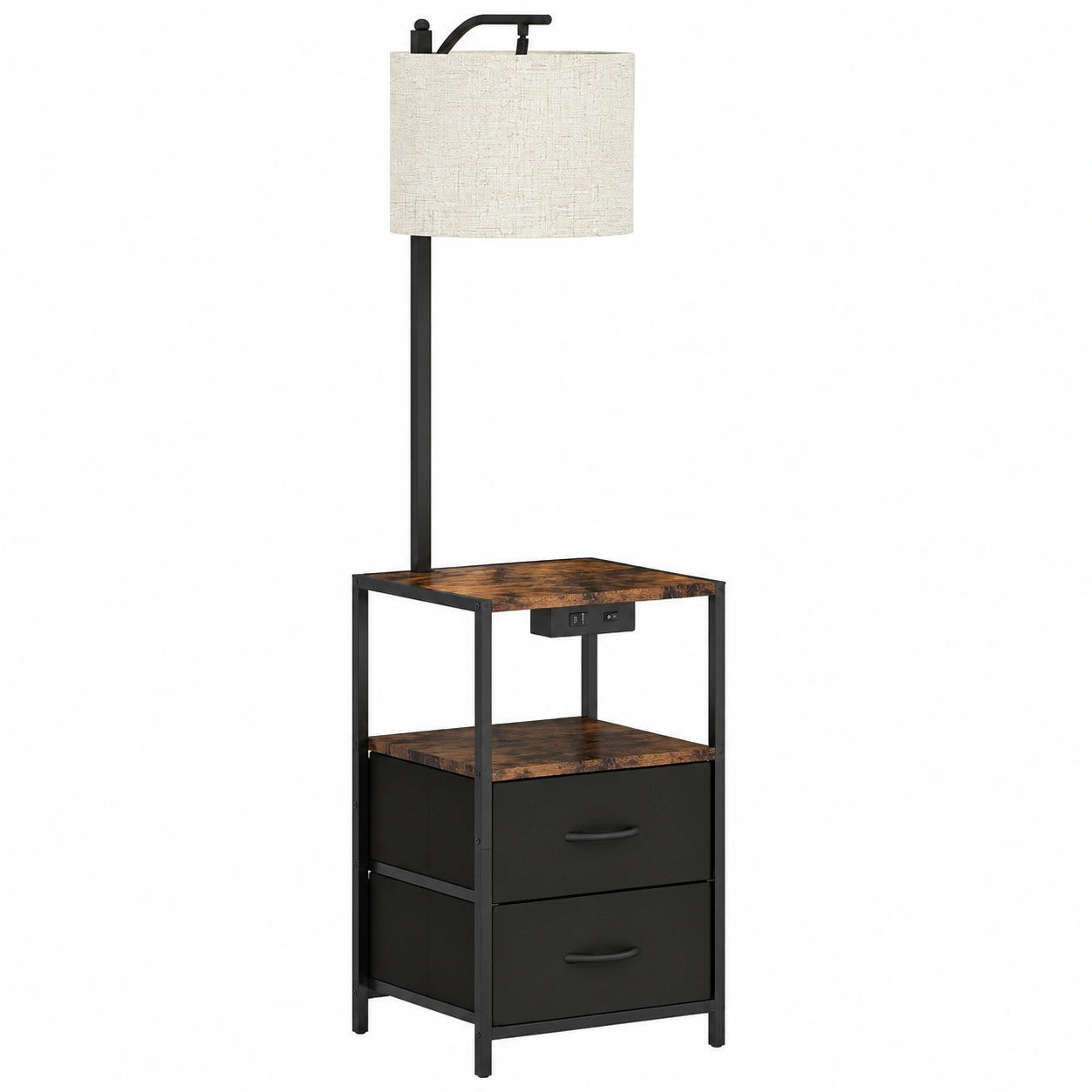Vintage Stehlampe aus Holz mit schwarzem Schirm, dimmbar für Wohnzimmer