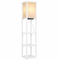 Stehlampe mit Regal und Fernbedienung, dimmbar und 4 Farbtemperaturen, LED-Lampe mit 2 USB-Ports und Timer, geeignet für Wohnzimmer, Schlafzimmer, Büro, Weiß