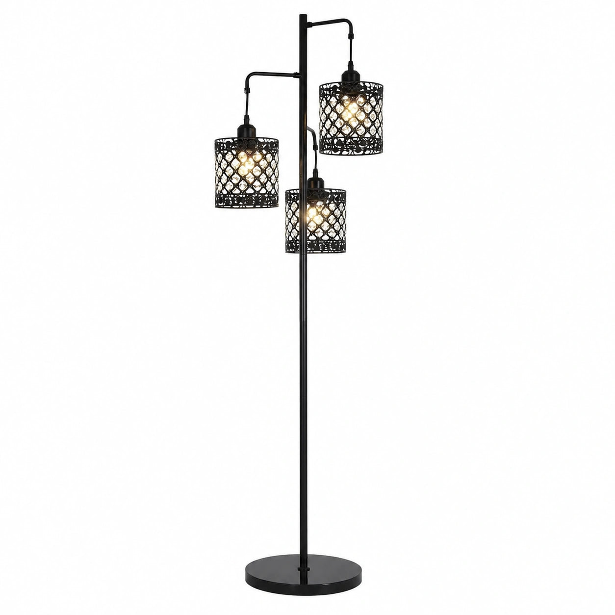 Moderne Stehlampe mit K9 Kristallschirm, Dimmbar, 3-flammig, Schwarz, E27, Höhe 180 cm, für Wohnzimmer, Esszimmer, Schlafzimmer und Büro